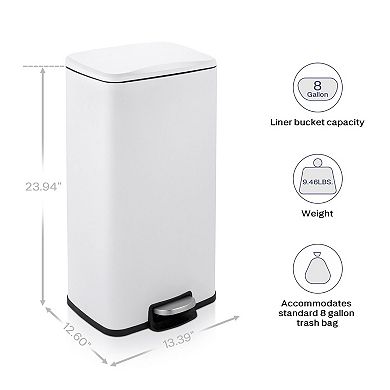 8 Gal./30 Liter Rectangular Matte White Step-on Trash Can for Kitchen