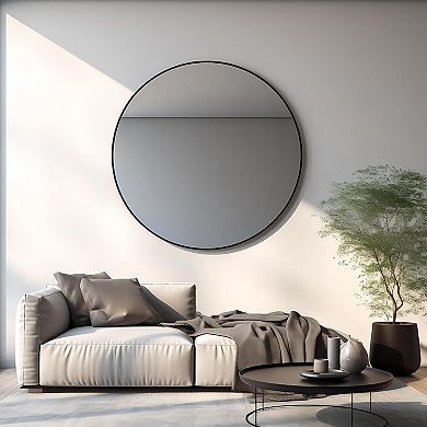 KWPZQEB 42 Inch Modern Metal Frame Round Bathroom Mirror for Wall, Entryway, Bathroom