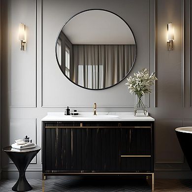 KWPZQEB 42 Inch Modern Metal Frame Round Bathroom Mirror for Wall, Entryway, Bathroom