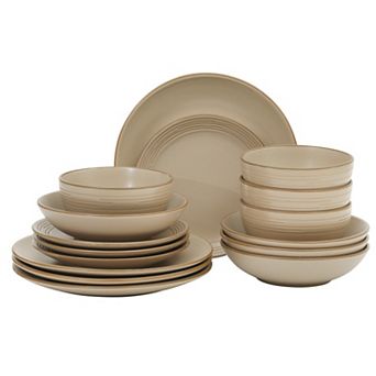 Gibson Home Chiswick House 16 pc Stoneware Dinnerware Set for 4 Embossed Rim Dishwasher Safe