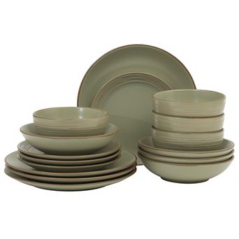Gibson Home Chiswick House 16 pc Stoneware Dinnerware Set for 4 Embossed Rim Dishwasher Safe