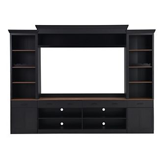 Trikiousd 4 pc Farmhouse TV Stand Set with Bookshelves & Adjustable Shelves for TVs Up to 70"