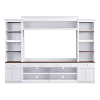 Trikiousd 4 pc Farmhouse TV Stand Set with Bookshelves & Adjustable Shelves for TVs Up to 70"