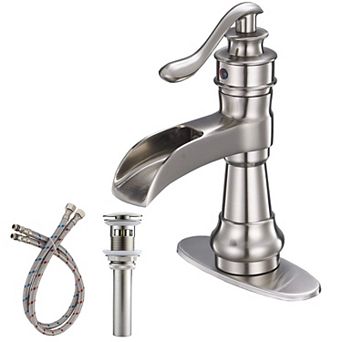 Waterfall Single Hole Single-Handle Low-Arc Bathroom Faucet with Pop-up Drain
