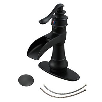Waterfall Single Hole Single-Handle Low-Arc Bathroom Faucet with Pop-up Drain