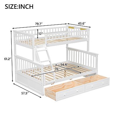 KWPZQEB Modern Pine Twin over Full Bunk Bed with 2 Drawers & Guardrails, Convertible Bed