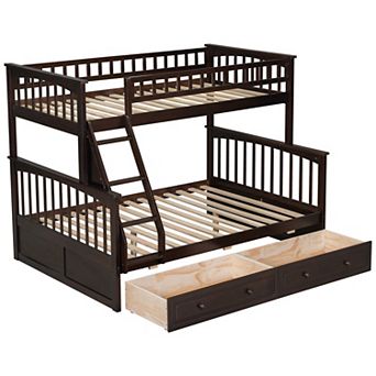 KWPZQEB Modern Pine Twin over Full Bunk Bed with 2 Drawers & Guardrails, Convertible Bed