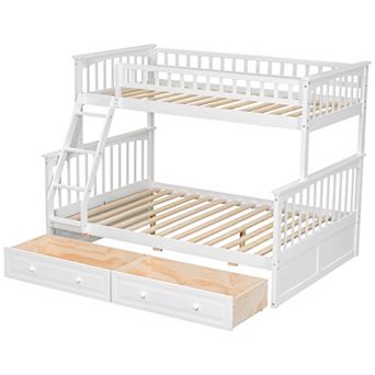KWPZQEB Modern Pine Twin over Full Bunk Bed with 2 Drawers & Guardrails, Convertible Bed