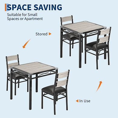ModernDining Table Set, Space-Saving Small Kitchen Table with Upholstered Chairs, Corner Protectors
