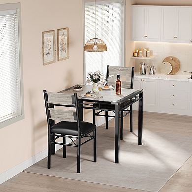 ModernDining Table Set, Space-Saving Small Kitchen Table with Upholstered Chairs, Corner Protectors
