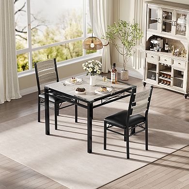 ModernDining Table Set, Space-Saving Small Kitchen Table with Upholstered Chairs, Corner Protectors