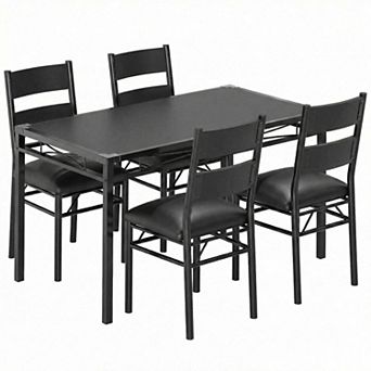 ModernDining Table Set, Space-Saving Small Kitchen Table with Upholstered Chairs, Corner Protectors