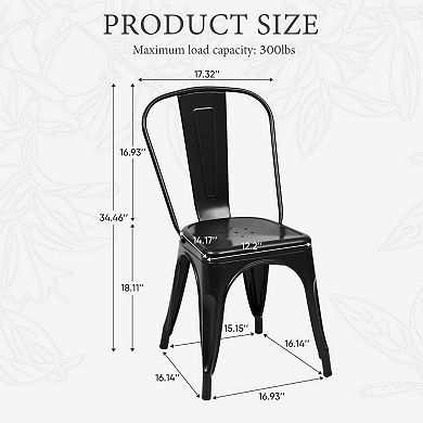 YIORTWO Metal Dining Chairs Set of 4, Stackable Industrial Chairs with Backrest