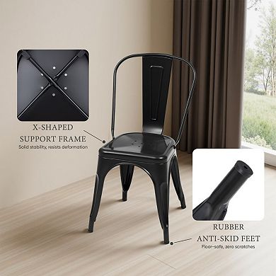 YIORTWO Metal Dining Chairs Set of 4, Stackable Industrial Chairs with Backrest