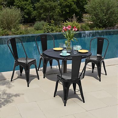 YIORTWO Metal Dining Chairs Set of 4, Stackable Industrial Chairs with Backrest