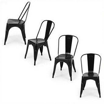 YIORTWO Metal Dining Chairs Set of 4, Stackable Industrial Chairs with Backrest