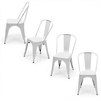 YIORTWO Metal Dining Chairs Set of 4, Stackable Industrial Chairs with Backrest