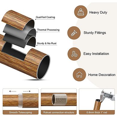 Wood Curtain Rods Adjustable Heavy Duty with Handmade Wood Grain