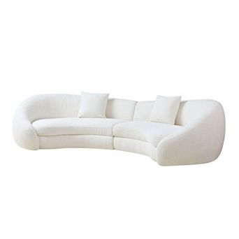 GOMYHOME 126" Modern Curved Sofa, 5-Seat Polyester Upholstered Living Room Sofa with Pillows