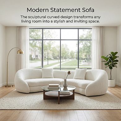 GOMYHOME 126" Modern Curved Sofa, 5-Seat Polyester Upholstered Living Room Sofa with Pillows