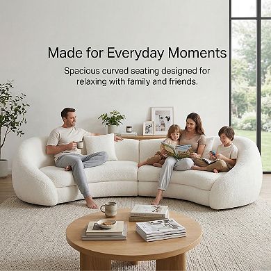 GOMYHOME 126" Modern Curved Sofa, 5-Seat Polyester Upholstered Living Room Sofa with Pillows