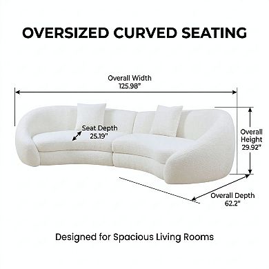 GOMYHOME 126" Modern Curved Sofa, 5-Seat Polyester Upholstered Living Room Sofa with Pillows