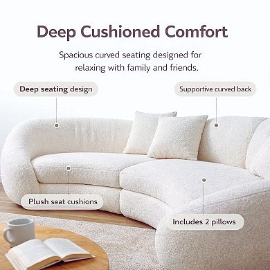 GOMYHOME 126" Modern Curved Sofa, 5-Seat Polyester Upholstered Living Room Sofa with Pillows