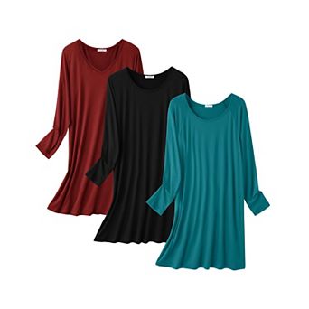 Ekouaer 3 Pack Nightgowns for Women Long Sleeve Sleep Shirt for Adult Soft Boyfriend Pajama Dress