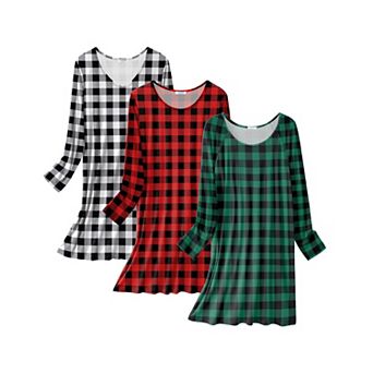 Ekouaer 3 Pack Nightgowns for Women Long Sleeve Sleep Shirt for Adult Soft Boyfriend Pajama Dress