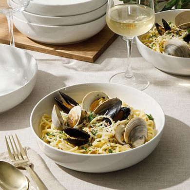 Zoulao 6-Piece 41oz White Pasta Bowls, Porcelain Ceramic, Dishwasher & Microwave Safe.