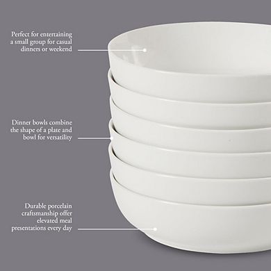 Zoulao 6-Piece 41oz White Pasta Bowls, Porcelain Ceramic, Dishwasher & Microwave Safe.