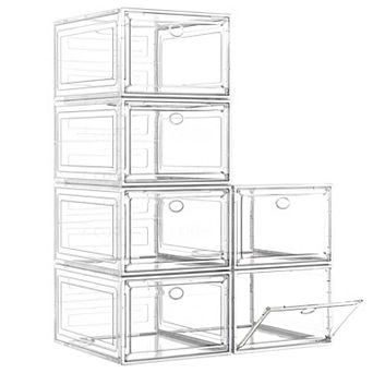 Clear Stackable Shoe Storage Organizer with Magnetic Door Plastic 6 Pack 13.5x10.5x7.2 Inch
