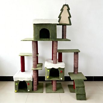 Heybly 75 in Christmas Cat Tree Tower with Multi Level Platforms,Cozy Condo,Sisal Scratching Posts