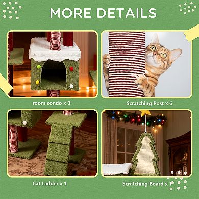 Heybly 75in Christmas Cat Tree Tower with Multi Level Platforms,Cozy Condo,Sisal Scratching Posts