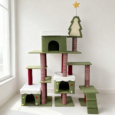 Heybly 75in Christmas Cat Tree Tower with Multi Level Platforms,Cozy Condo,Sisal Scratching Posts