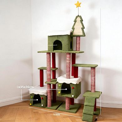Heybly 75in Christmas Cat Tree Tower with Multi Level Platforms,Cozy Condo,Sisal Scratching Posts
