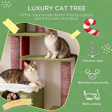 Heybly 75in Christmas Cat Tree Tower with Multi Level Platforms,Cozy Condo,Sisal Scratching Posts