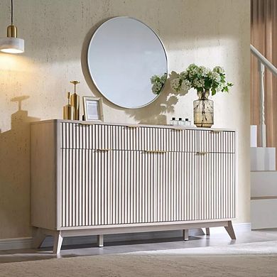 Modern 60" Buffet Cabinet with 3 Drawers & 4 Doors, Fluted Storage Sideboard for Dining Room