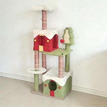 Heybly 54 in Level Cat Tree Tower with 2 Large Condos, Sisal Scratching Posts,Stable Base,Cat Climbe
