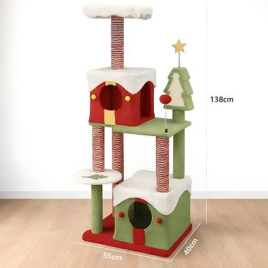 Heybly 54 in Level Cat Tree Tower with 2 Large Condos, Sisal Scratching Posts,Stable Base,Cat Climbe