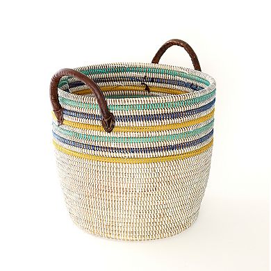 Set of Two Nesting Baskets with Leather Handles