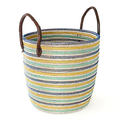 Set of Two Nesting Baskets with Leather Handles