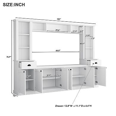 KWPZQEB Minimalist Entertainment Wall Unit Set with Adjustable Shelves for TVs Up to 75''