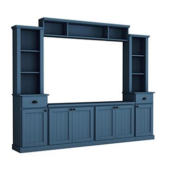 KWPZQEB Minimalist Entertainment Wall Unit Set with Adjustable Shelves for TVs Up to 75''