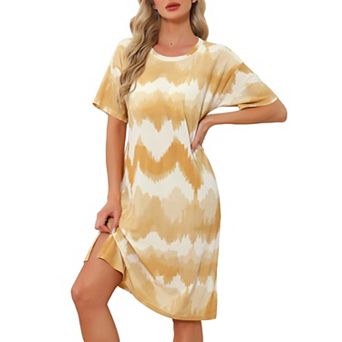 Women's Striped Nightshirt Round Neck Pajama Nightgown Short Sleeve Summer Shirt Dress