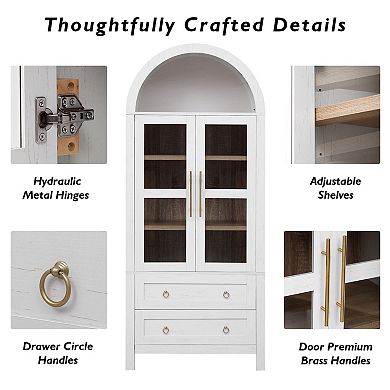 Heybly 71" Tall Arched Kitchen Pantry Cabinet, Adjustable Shelves, Storage Cupboard