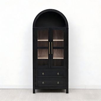 Heybly 71" Tall Arched Kitchen Pantry Cabinet, Adjustable Shelves, Storage Cupboard