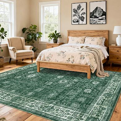 Vintage Floral Washable Area Rug Soft, Low Pile & Non-Slip