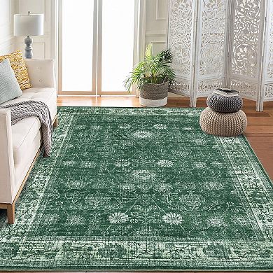 Vintage Floral Washable Area Rug Soft, Low Pile & Non-Slip