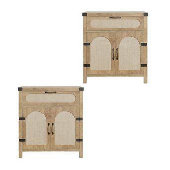 Boho Farmhouse Rattan Sideboard Set Of 2